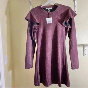 Free Generation Burgundy Ruffle Shoulder Dress M